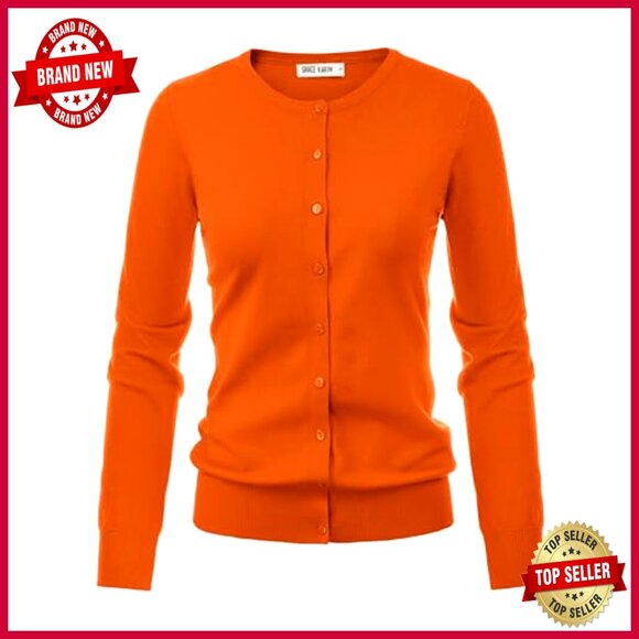 Classic Long Sleeve Knit Cardigan Button Down Open Front Casual Chic - Picture 5 of 6